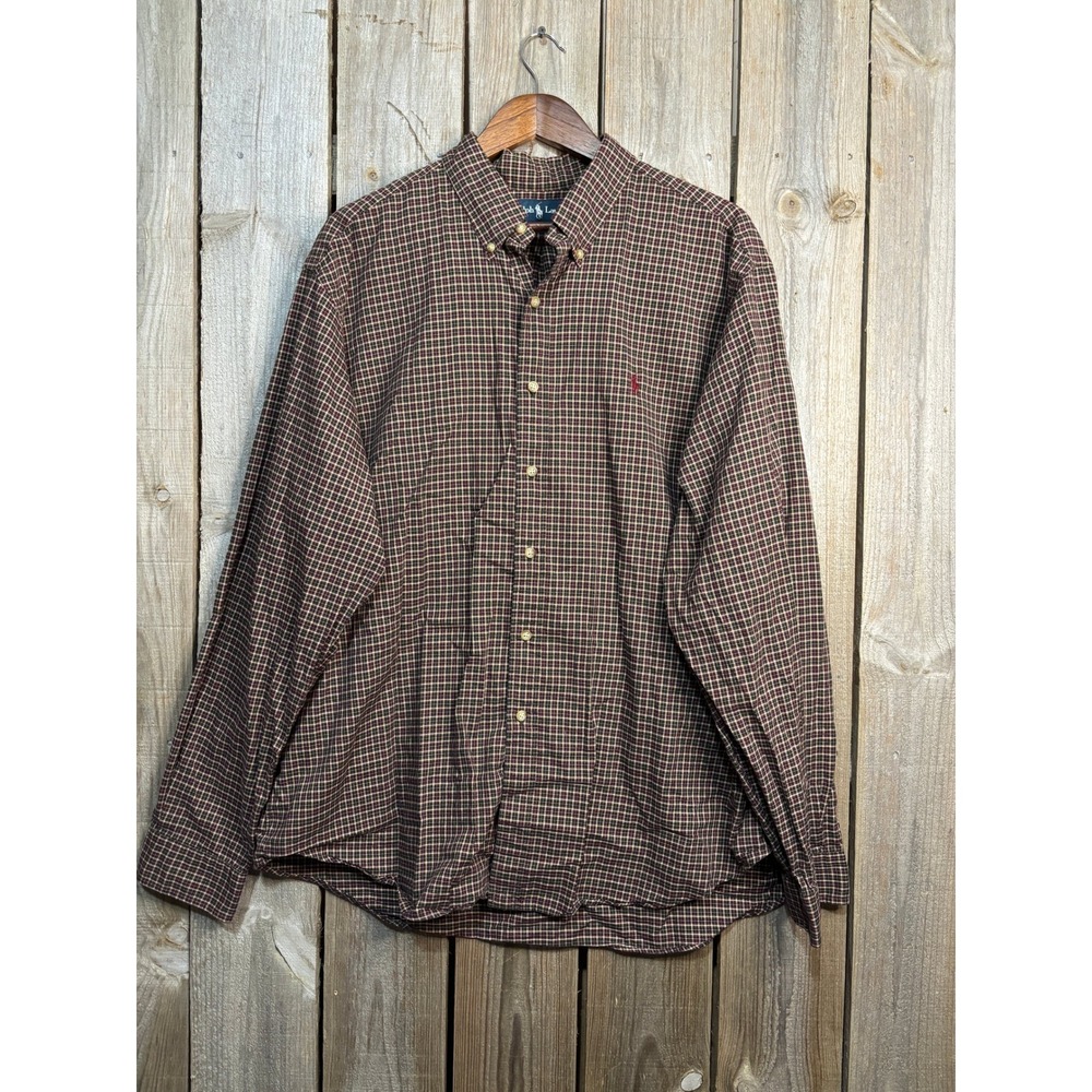 Polo Ralph Lauren Mens XXL Classic Fit Plaid Button Down Shirt Burgundy Green